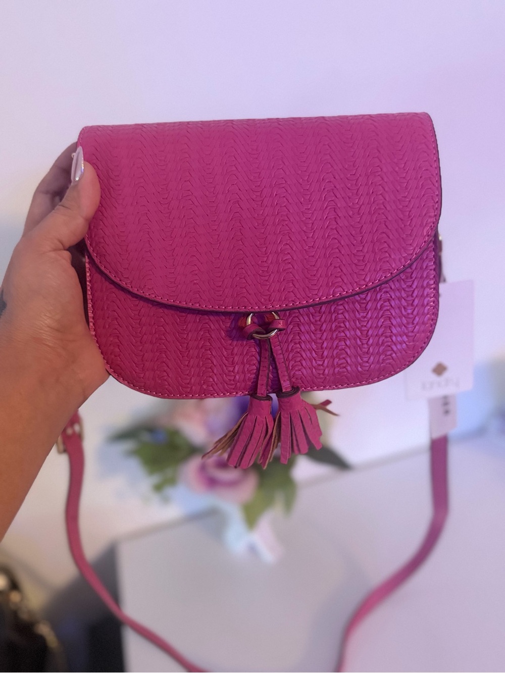 Fuchsia Tassel Woven Crossbody Bag - Women's Shoulder Bag
